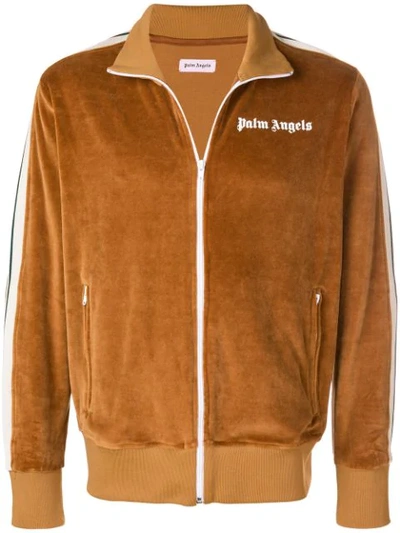 Palm Angels Chenille Velour Track Jacket In Brown