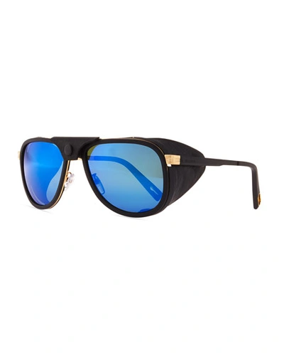 Vuarnet Glacier Pilot Sport Polarized Sunglasses With Detachable Leather Components In Black/blue