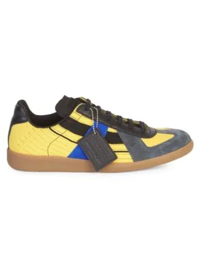 Maison Margiela Men's Replica Colorblock Leather Low-top Sneakers, Yellow In Yellow Black