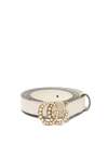 Gucci Faux Pearl-embellished Gg-logo 2cm Leather Belt In Cream