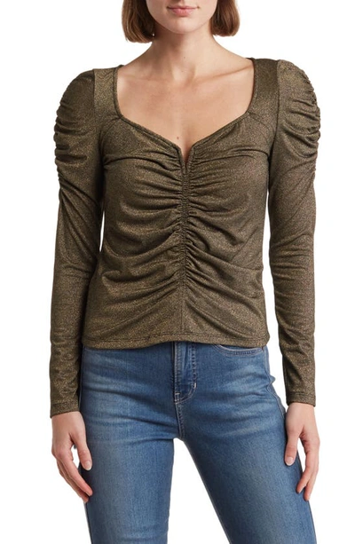 Veronica Beard Priyanka Long Sleeve Ruched Top In Bronze