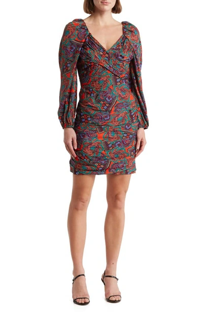 Veronica Beard Bellino Paisley Long Sleeve Silk Blend Dress In Flame Red Multi