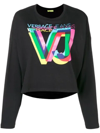 Versace Jeans Rainbow Logo Long Sleeve Top - Black