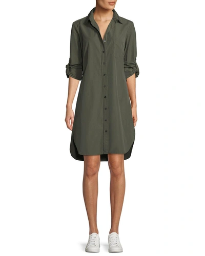 Finley Alex Long-sleeve Button-front Shirtdress In Olive