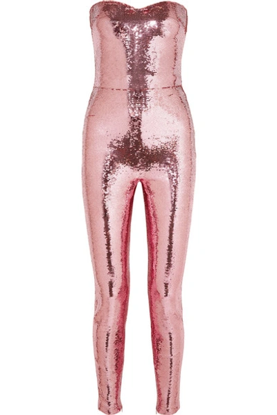 Tom Ford Strapless Sequined Stretch-crepe Jumpsuit In Pink