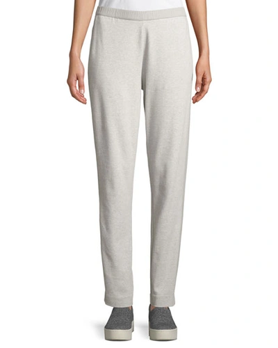Joan Vass Plus Size Side-striped Interlock Knit Casual Pants In Heathered Grey