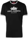 Dolce & Gabbana Black Crown Logo Print Cotton T Shirt
