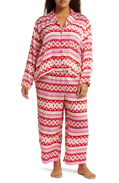 Bp. Satin Pajamas In Red Salsa Holiday Fairisle