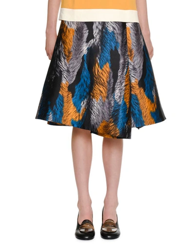 Marni Multicolor Fur-print Woven Skirt In Blue