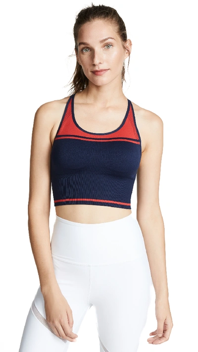 Tory Sport Two-tone Seamless Camisole Long Bra In Navy