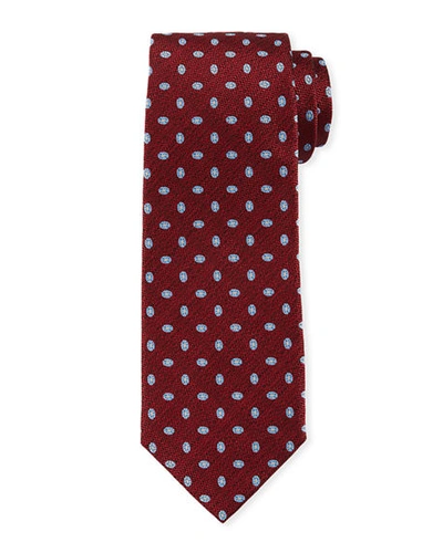 Isaia Woven Oval Pattern Silk Tie In Red
