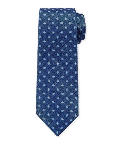 Isaia Woven Oval Pattern Silk Tie In Blue