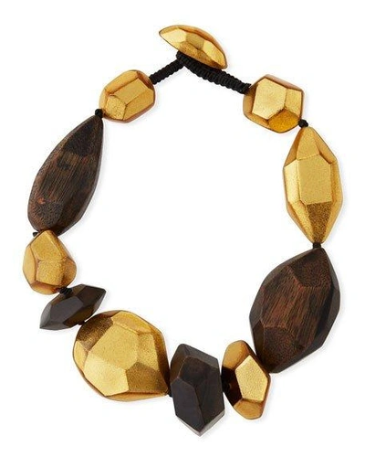 Viktoria Hayman Faceted Wood & Golden Collar Necklace In Brown/gold