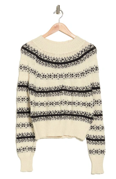 Melrose And Market Fair Isle Mock Neck Sweater In Ivory Honey- Black Combo