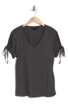 Allsaints Kay V-neck Tie Sleeve T-shirt In Washed Black