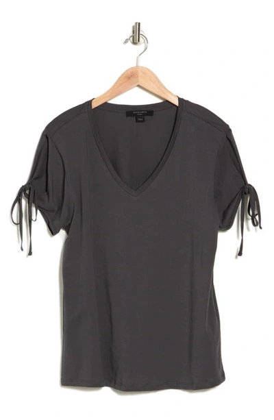 Allsaints Kay V-neck Tie Sleeve T-shirt In Washed Black