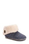 Muk Luks Melinda Faux Fur Indoor/outdoor Slipper Bootie In Herringbone Blue