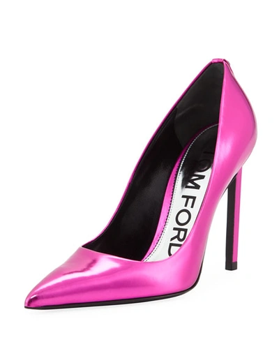 Tom Ford Mirror Calf Leather Point-toe Pumps In Blue