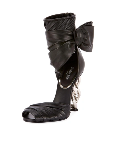 Balmain Ivy Leather Wrap Chain-heel Sandal In Noir