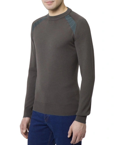 Stefano Ricci Men's Crewneck Wool-silk Sweater W/ Silk Shoulder Detail In Green