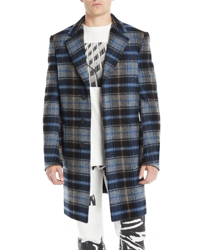 Calvin Klein Men's Plaid Wool Coat In Gray Pattern