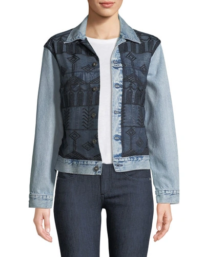 Levi's Embroidered Boyfriend Trucker Denim Jacket In Medium Blue