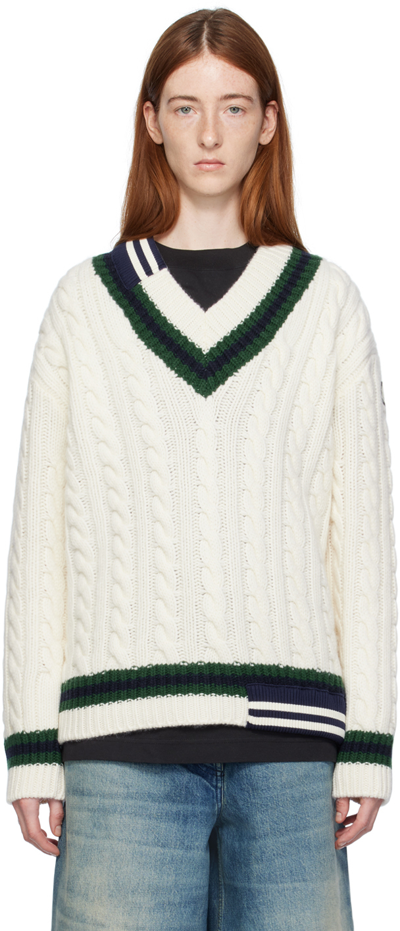 Moncler Genius Moncler X Palm Angels Off-white Jumper In Ivory Green