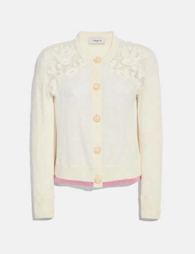 Coach Crochet Crew Neck Cardigan - Women's In Ivory