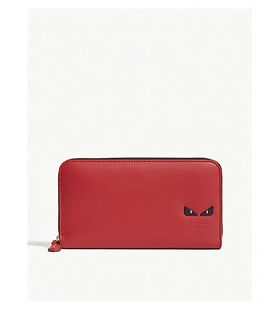 Fendi Monster Eyes Leather Continental Wallet In Red