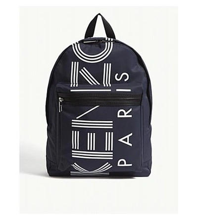 Kenzo Striped Logo Nylon Backpack In Navy Blue