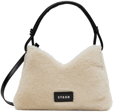 Staud Off-white Valerie Shearling Shoulder Bag In Cream Black