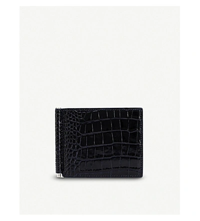 Smythson Mara Croc-embossed Leather Money Clip Wallet