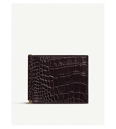 Smythson Brown Mara Croc-embossed Leather Money Clip Wallet