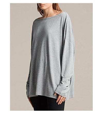 Allsaints Rita Long Sleeved Jersey Top In Grey Marl