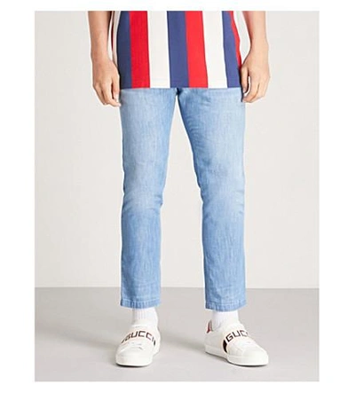 Gucci Straight Cropped Cotton-denim Trousers In Blue