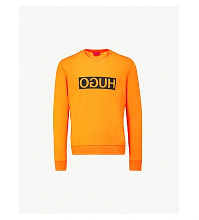 Hugo Reverse Logo Cotton-jersey Sweatshirt In Medium Orange