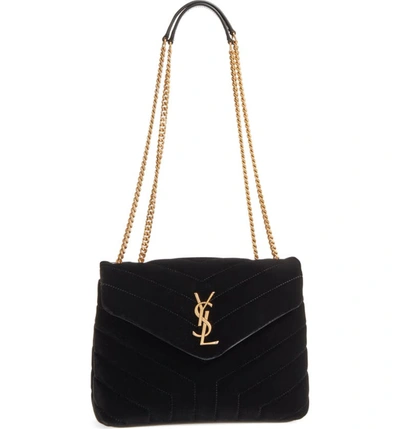 Saint Laurent Ladies Black Modern Monogram Loulou Velvet Shoulder Bag In Noir