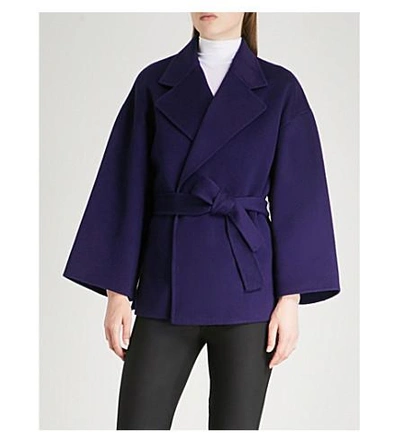 Theory Cropped Wool And Cashmere-blend Coat In Plum Purple