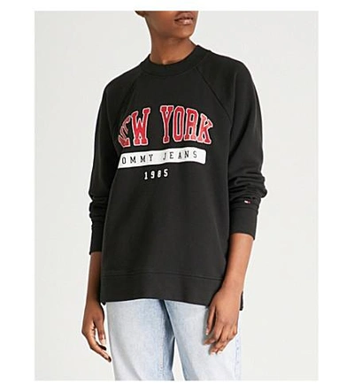Tommy Jeans New York-print Oversized Cotton-jersey Sweatshirt In Black