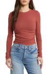 Madewell Long Sleeve Ruched Brushed Jersey Top In Antique Rose