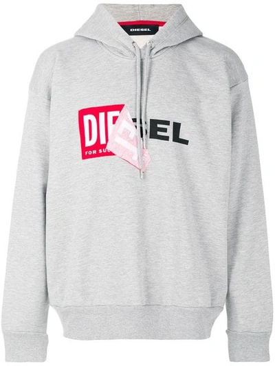 Diesel S-division Cotton-jersey Hoodie In Gray