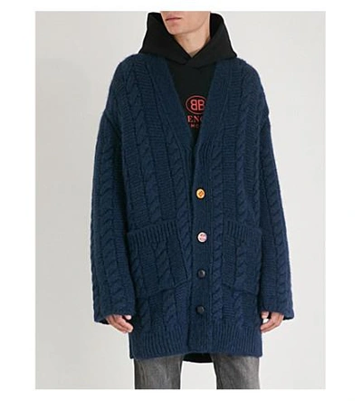 Balenciaga Mens Dark Blue Oversized Knitted Cardigan In Marine