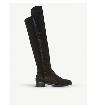 Dune Tarrin Stretch-panel Over-the-knee Boots In Black-embossed Leather