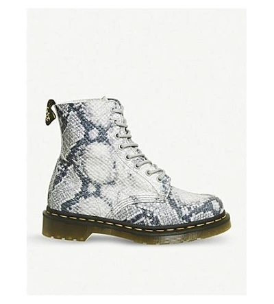Dr. Martens' 1460 Pascal 8-eye Snake-embossed Leather Boots In Light Grey Metallic