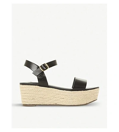 Steve Madden Busy Sm Leather And Jute Platform Sandals In Black-leather