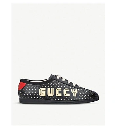 Gucci Falacer Guccy Print Leather Low-top Trainers In Blk/other