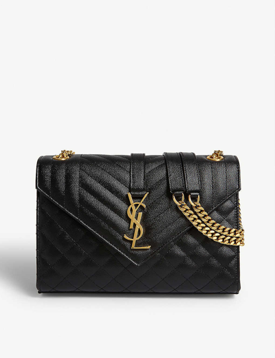 Saint Laurent Monogram Quilted Leather Satchel Bag In Black Gold