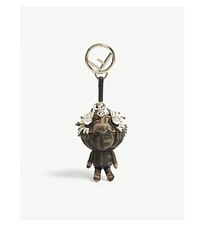 Fendi Leather Logo Print Space Monkey Charm In Brown