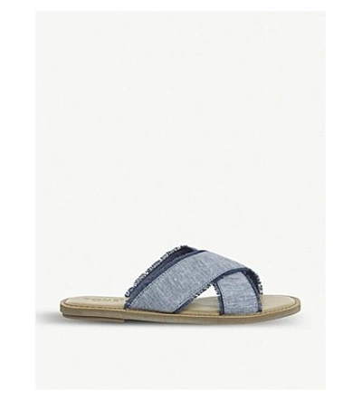 Officine Creative Viv Frayed Canvas Sliders In Blue Slub Chambray