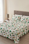 Woven & Weft Holiday Print Turkish Cotton Sheet Set In Christmas Dinosaur